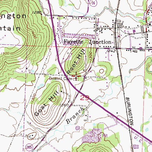Topographic Map of Dowell Cemetery, AR