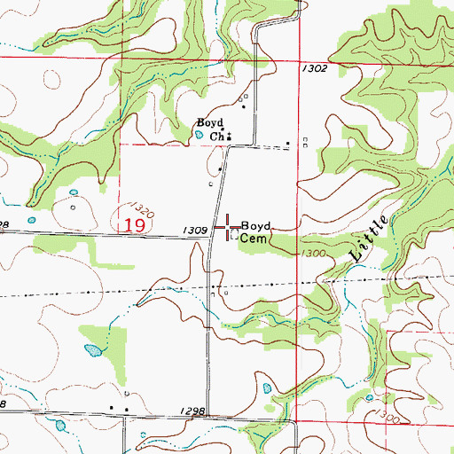 Topographic Map of Boyd Cemetery, AR