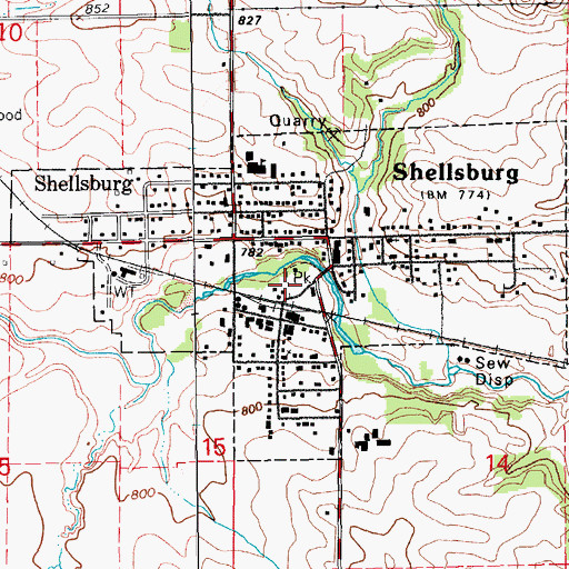 Topographic Map of City of Shellsburg, IA