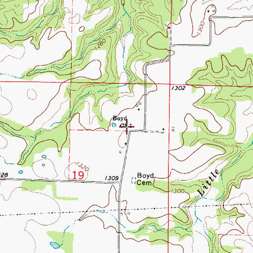 Topographic Map of Boyd Church, AR