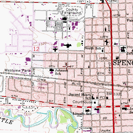 Topographic Map of City of Spencer, IA