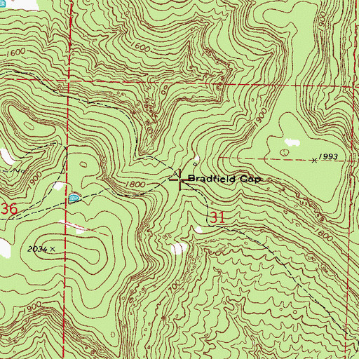 Topographic Map of Bradfield Gap, AR