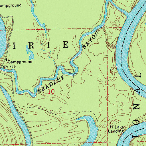 Topographic Map of Bradley Bayou, AR