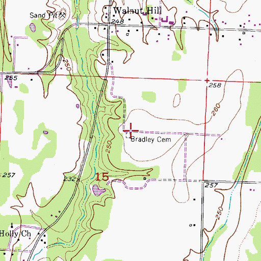 Topographic Map of Bradley Cemetery, AR