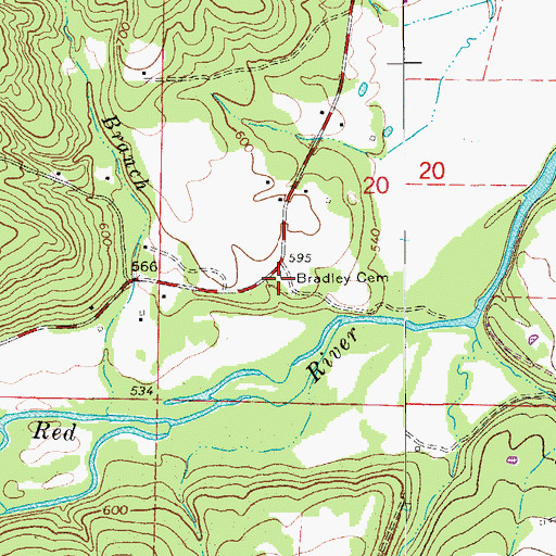 Topographic Map of Bradley Cemetery, AR