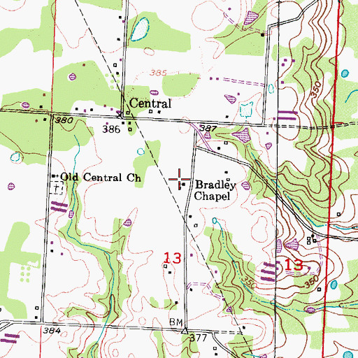Topographic Map of Bradley Chapel, AR
