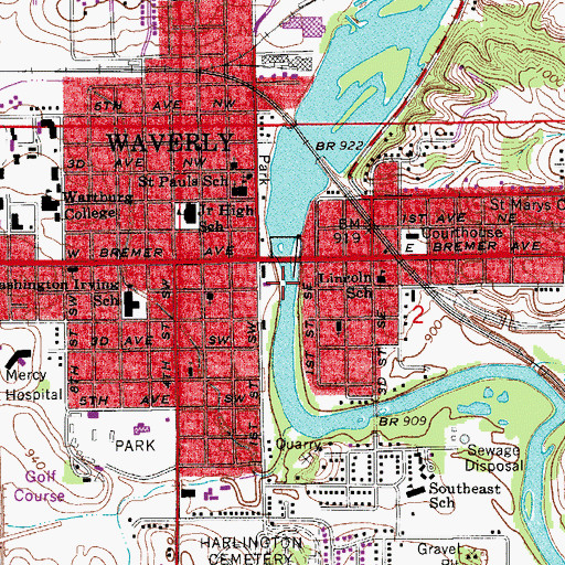 Topographic Map of City of Waverly, IA