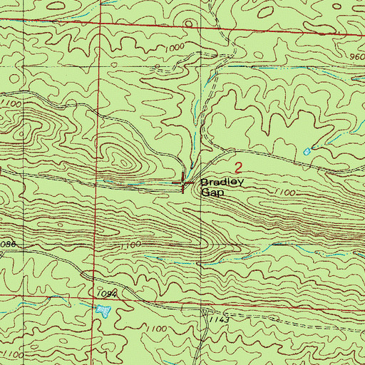 Topographic Map of Bradley Gap, AR