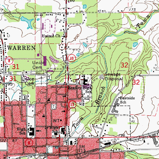 Topographic Map of Bradley High School, AR