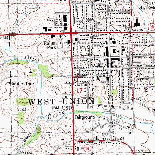 Topographic Map of City of West Union, IA