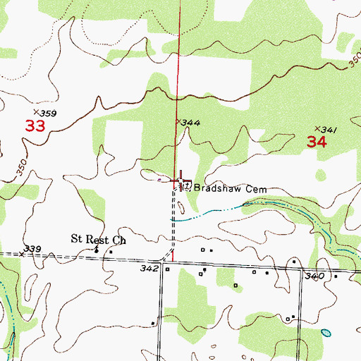 Topographic Map of Bradshaw Cemetery, AR