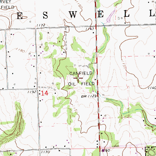 Topographic Map of Canfield Oil Field, KS