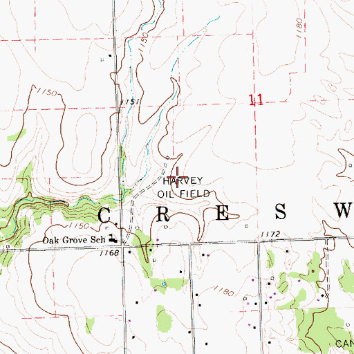 Topographic Map of Harvey Oil Field, KS