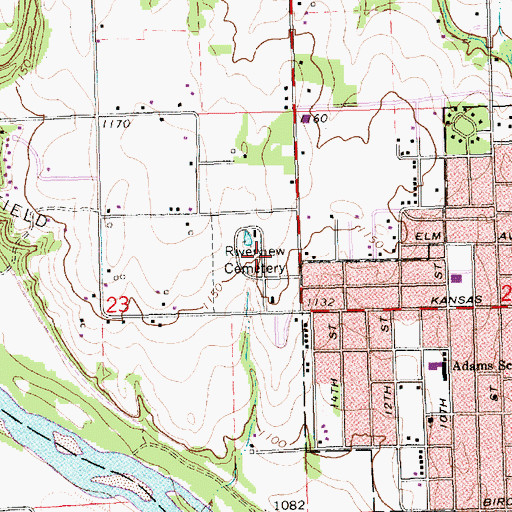 Topographic Map of Riverview Cemetery, KS