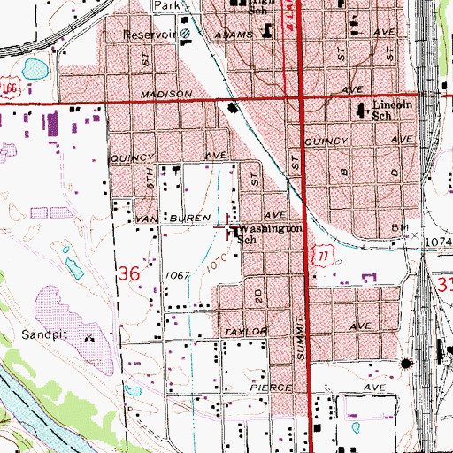 Topographic Map of Washington Elementary School, KS