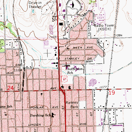 Topographic Map of Jefferson Elementary School, KS
