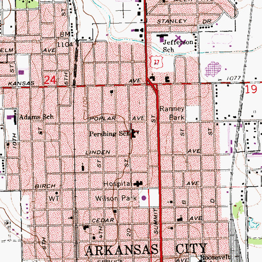 Topographic Map of Pershing Elementary School, KS