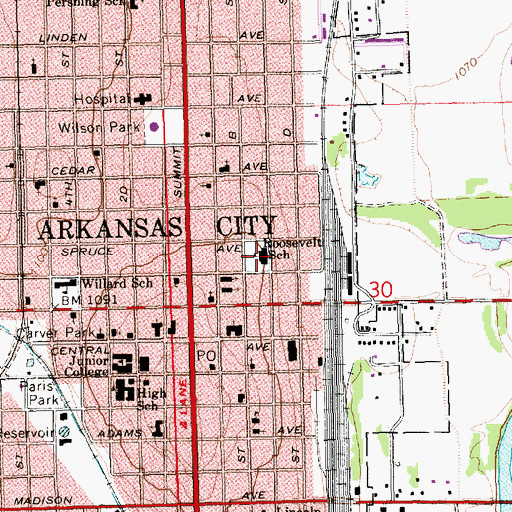 Topographic Map of Roosevelt Elementary School, KS