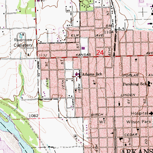 Topographic Map of Adams Elementary School, KS