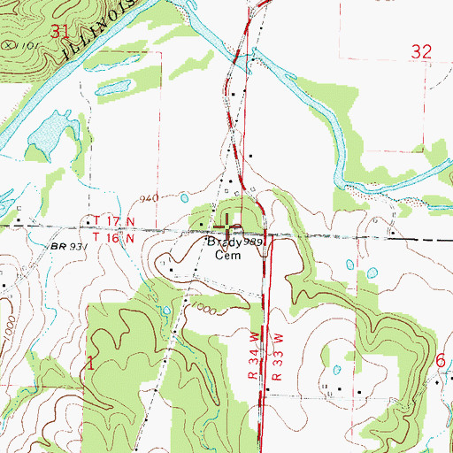 Topographic Map of Brady Cemetery, AR