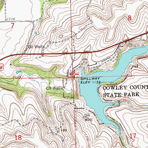 Topographic Map of Cowley County State Park, KS