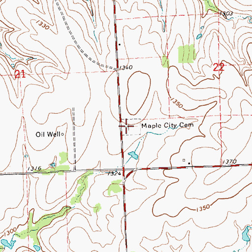 Topographic Map of Maple City Cemetery, KS