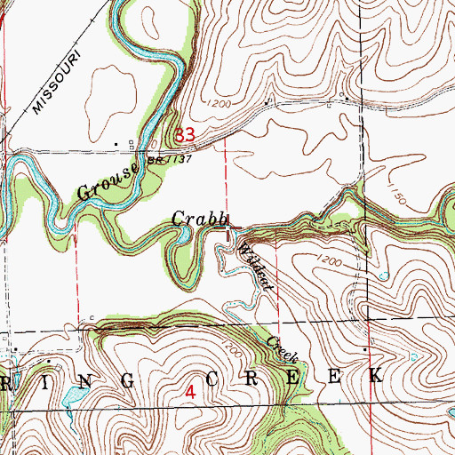 Topographic Map of Wildcat Creek, KS