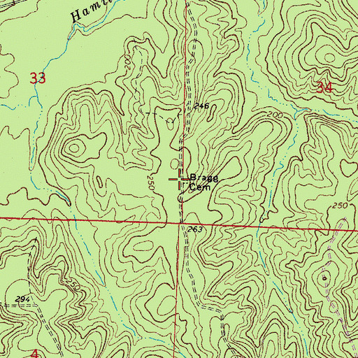 Topographic Map of Bragg Cemetery, AR