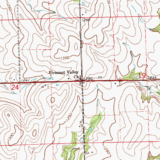 Topographic Map of Pleasant Valley Church, KS