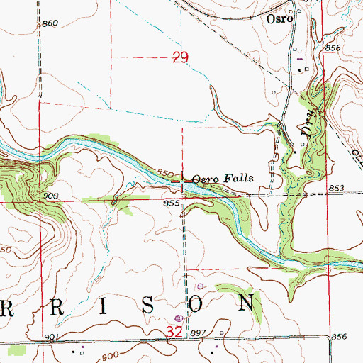 Topographic Map of Osro Falls, KS