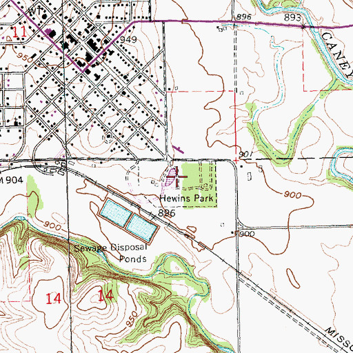 Topographic Map of Hewins Park, KS