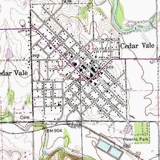 Topographic Map of Cedar Vale, KS