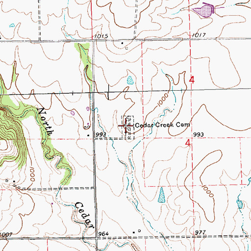 Topographic Map of Cedar Creek Cemetery, KS