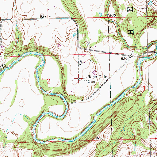 Topographic Map of Rose Dale Cemetery, KS