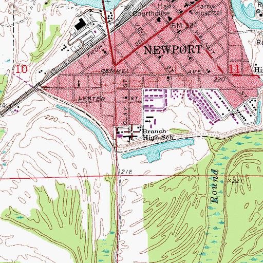 Topographic Map of Branch High School, AR