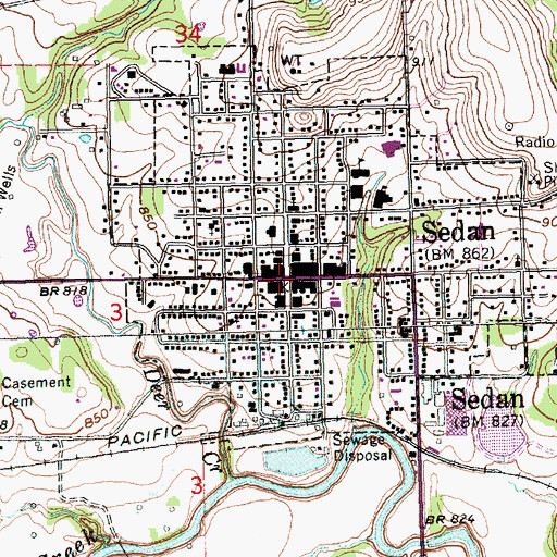 Topographic Map of Sedan, KS
