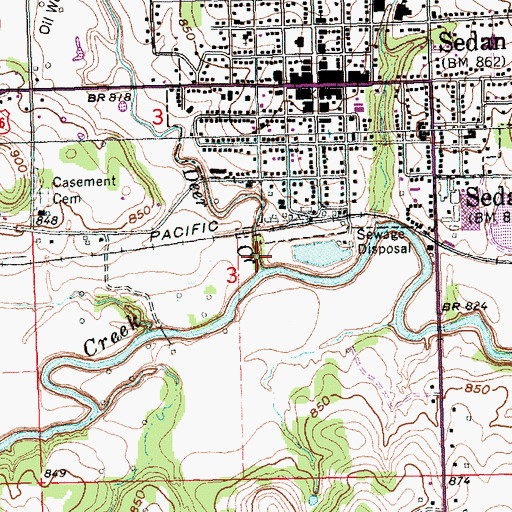 Topographic Map of Deer Creek, KS