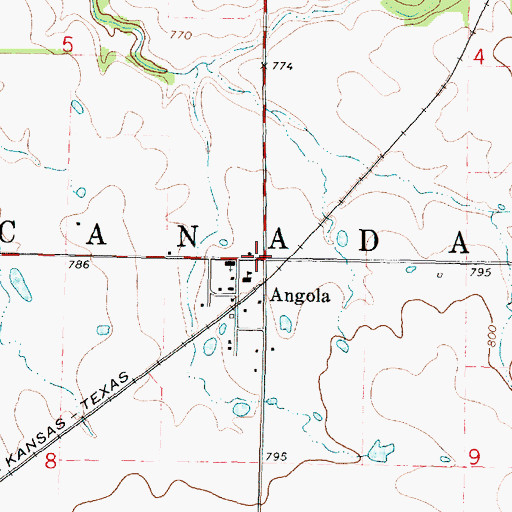 Topographic Map of Angola, KS