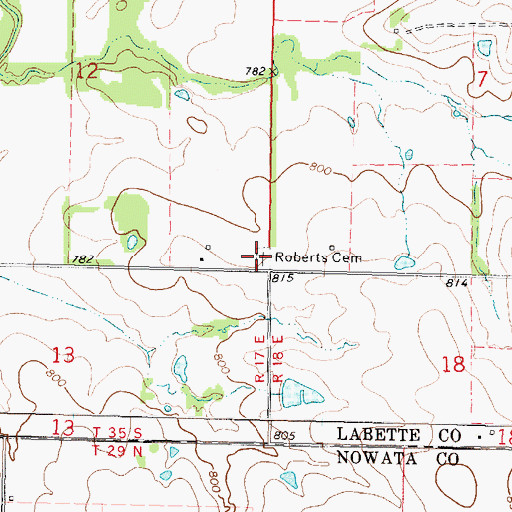 Topographic Map of Roberts Cemetery, KS