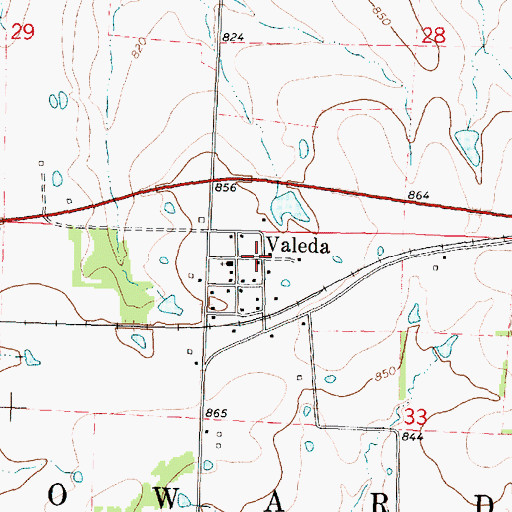Topographic Map of Valeda, KS