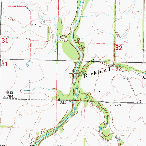 Topographic Map of Richland Creek, KS