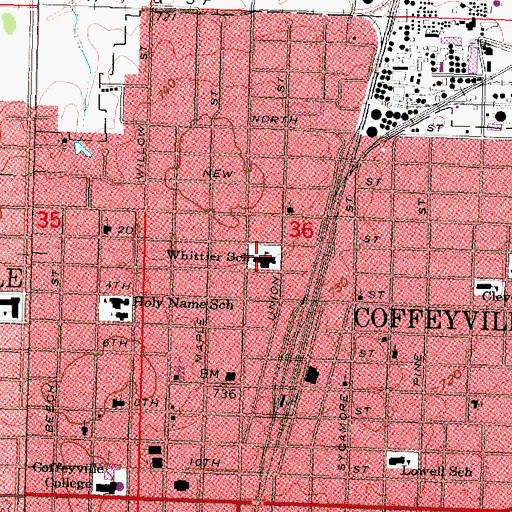 Topographic Map of Whittier Elementary School (historical), KS