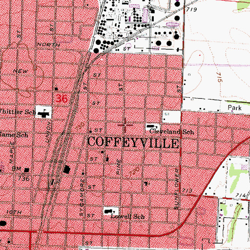 Topographic Map of Cleveland School, KS