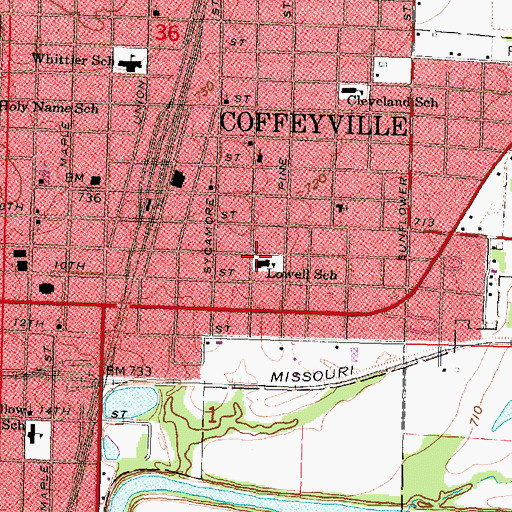 Topographic Map of Lowell Elementary School, KS