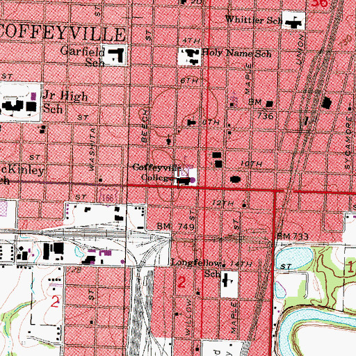 Topographic Map of Coffeyville Community College, KS
