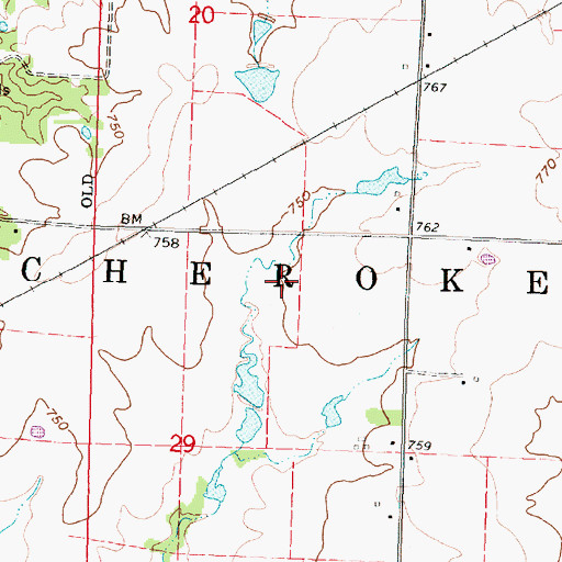 Topographic Map of Township of Cherokee, KS