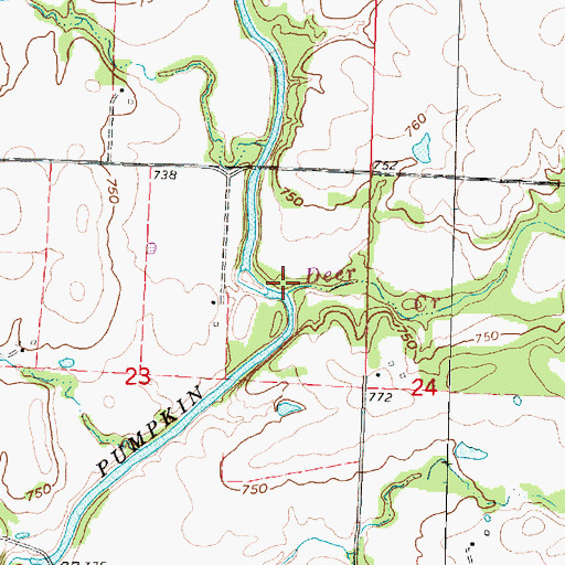 Topographic Map of Deer Creek, KS