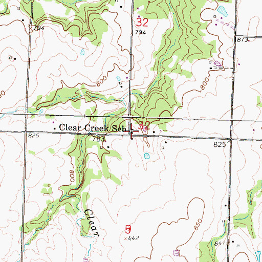 Topographic Map of Clear Creek School, KS