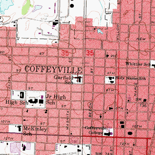 Topographic Map of Garfield Elementary School (historical), KS