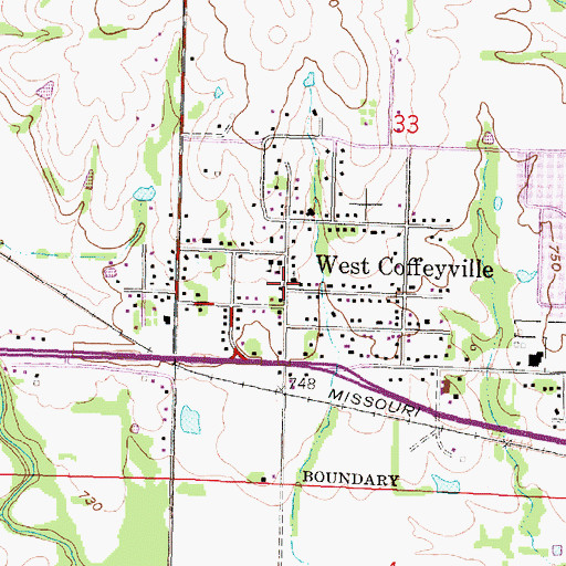 Topographic Map of West Coffeyville, KS